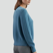 Women’s Crew Neck Jumper with Ribbed Surface and Long Sleeves