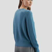 Women’s Crew Neck Jumper with Ribbed Surface and Long Sleeves