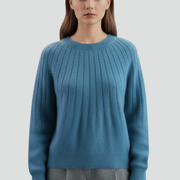 Women’s Crew Neck Jumper with Ribbed Surface and Long Sleeves