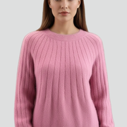 Women’s Crew Neck Jumper with Ribbed Surface and Long Sleeves
