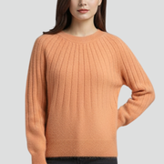 Women’s Crew Neck Jumper with Ribbed Surface and Long Sleeves