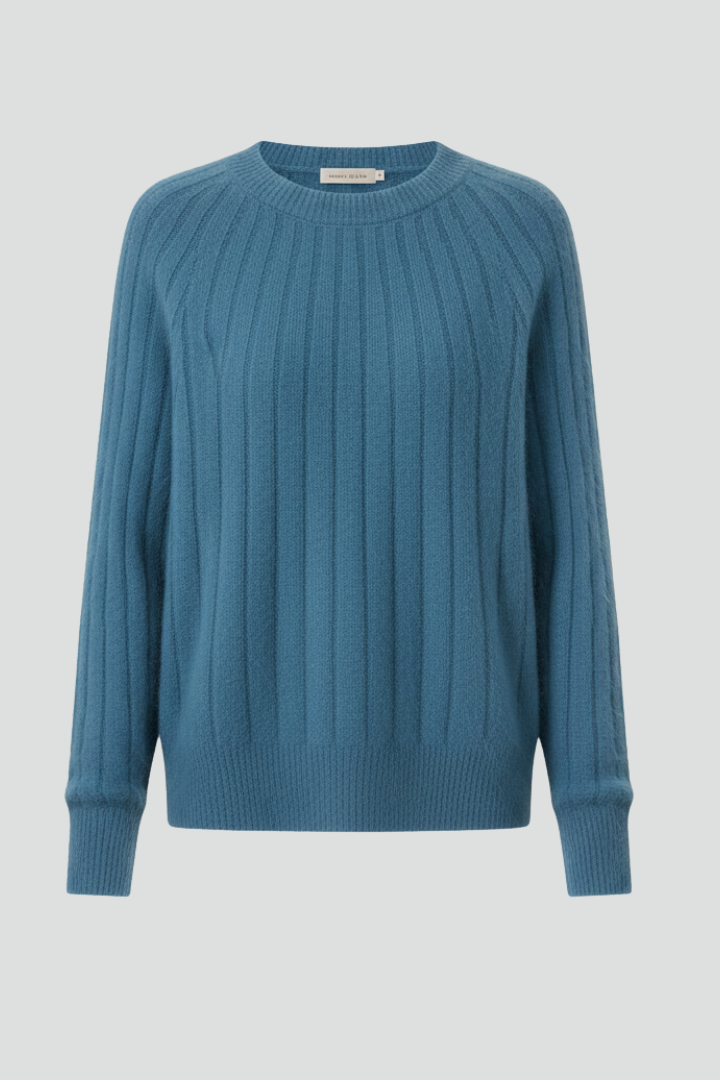 Women’s Crew Neck Jumper with Ribbed Surface and Long Sleeves