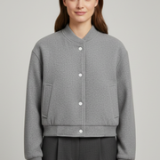 Women’s Cropped Jacket with Snap Fastening and Ribbed Cuffs
