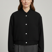 Women’s Cropped Jacket with Snap Fastening and Ribbed Cuffs
