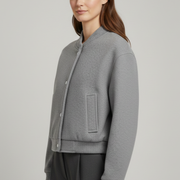Women’s Cropped Jacket with Snap Fastening and Ribbed Cuffs
