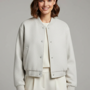 Women’s Cropped Jacket with Snap Fastening and Ribbed Cuffs