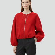 Women’s Cropped Jacket with Zip Fastening and Long Sleeves