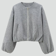 Women’s Cropped Jacket with Zip Fastening and Long Sleeves