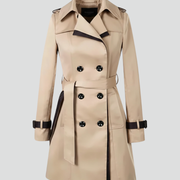 Women’s Double-Button Trench Coat with Belt and Lapel Collar