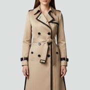 Women’s Double-Button Trench Coat with Belt and Lapel Collar
