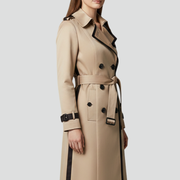 Women’s Double-Button Trench Coat with Belt and Lapel Collar