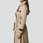 Women’s Double-Button Trench Coat with Belt and Lapel Collar