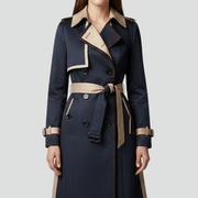 Women’s Double-Button Trench Coat with Belt and Lapel Collar