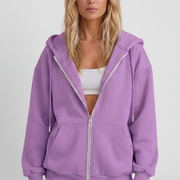 Women’s Hooded Jacket with Asymmetrical Zip and Drawstring Hood