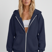 Women’s Hooded Jacket with Asymmetrical Zip and Drawstring Hood