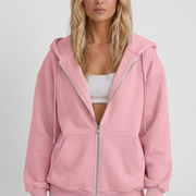 Women’s Hooded Jacket with Asymmetrical Zip and Drawstring Hood