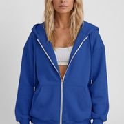 Women’s Hooded Jacket with Asymmetrical Zip and Drawstring Hood