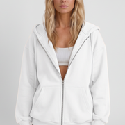 Women’s Hooded Jacket with Asymmetrical Zip and Drawstring Hood