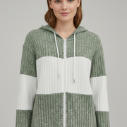 Women’s Hooded Jacket with Zipper and Ribbed Panels