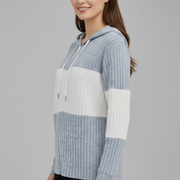 Women’s Hooded Jacket with Zipper and Ribbed Panels