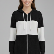 Women’s Hooded Jacket with Zipper and Ribbed Panels