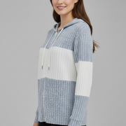 Women’s Hooded Jacket with Zipper and Ribbed Panels