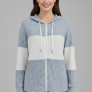 Women’s Hooded Jacket with Zipper and Ribbed Panels