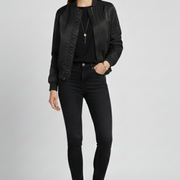 Women’s Jacket with Ribbed Collar and Zippered Pockets