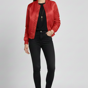 Women’s Jacket with Ribbed Collar and Zippered Pockets