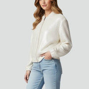 Women’s Jacket with Shiny Surface and Zip Closure