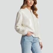 Women’s Jacket with Shiny Surface and Zip Closure