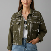Women’s Jacket with Studded Surface and Button Closure