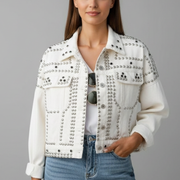 Women’s Jacket with Studded Surface and Button Closure