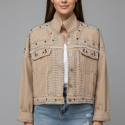 Women’s Jacket with Studded Surface and Button Closure