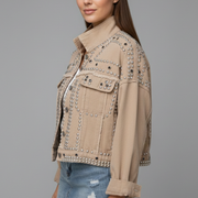 Women’s Jacket with Studded Surface and Button Closure
