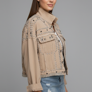 Women’s Jacket with Studded Surface and Button Closure