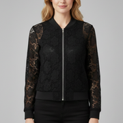 Women’s Jacket with Zip Fastening and Lace-Look Surface