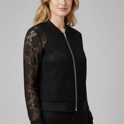 Women’s Jacket with Zip Fastening and Lace-Look Surface