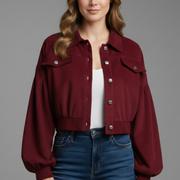 Women’s Jacket with Zip Fastening and Ribbed Hem