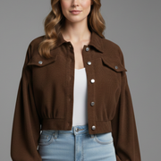 Women’s Jacket with Zip Fastening and Ribbed Hem