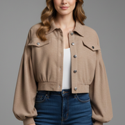 Women’s Jacket with Zip Fastening and Ribbed Hem