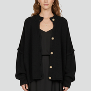 Women’s Knit Cardigan with Button-Front Design and Dropped Shoulders
