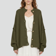 Women’s Knit Cardigan with Button-Front Design and Dropped Shoulders