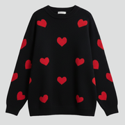 Women’s Knit Jumper with Round Neck and Heart Pattern