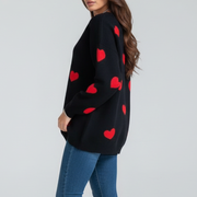 Women’s Knit Jumper with Round Neck and Heart Pattern