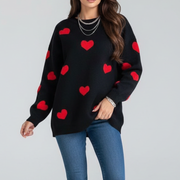 Women’s Knit Jumper with Round Neck and Heart Pattern