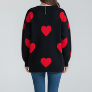 Women’s Knit Jumper with Round Neck and Heart Pattern
