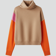 Women’s Knit Sweater with High Collar and Ribbed Cuffs