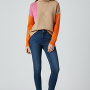 Women’s Knit Sweater with High Collar and Ribbed Cuffs