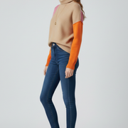 Women’s Knit Sweater with High Collar and Ribbed Cuffs